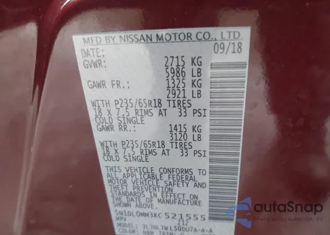 2019 Infiniti Qx60 Luxe z USA, uszkodzony, nr VIN 5N1DL0MM3KC521555